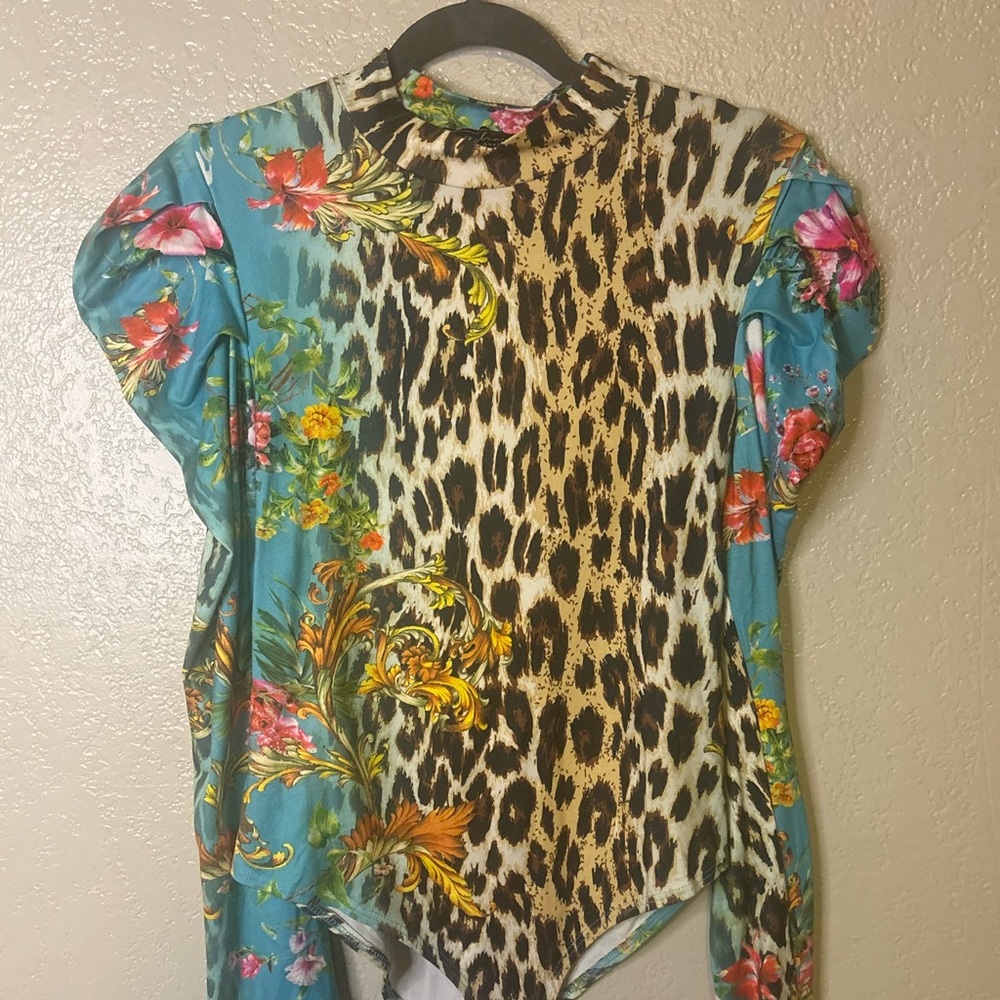 Floral and Leopard Print Women's bodysuit